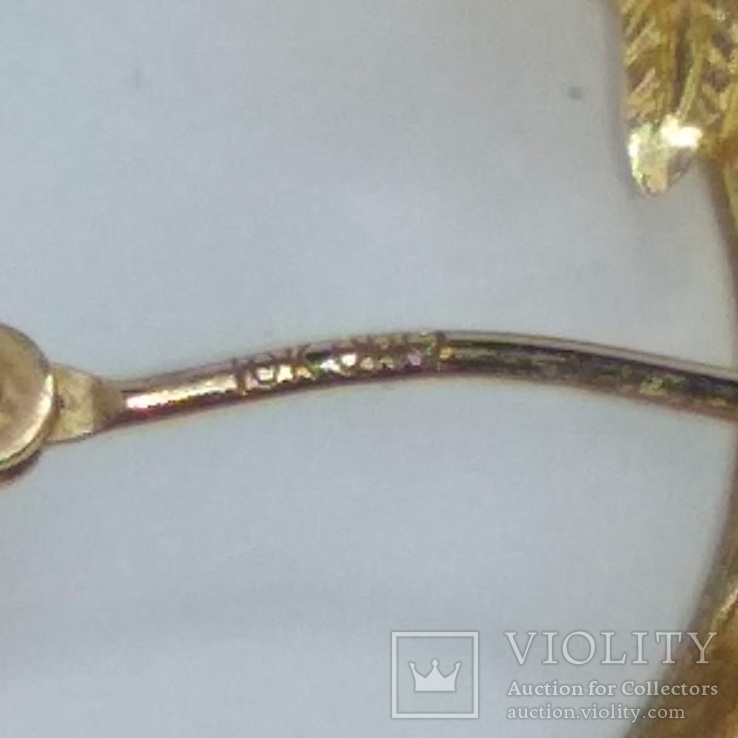 Золотые (10к) серьги-кольца с цветком, фото №4