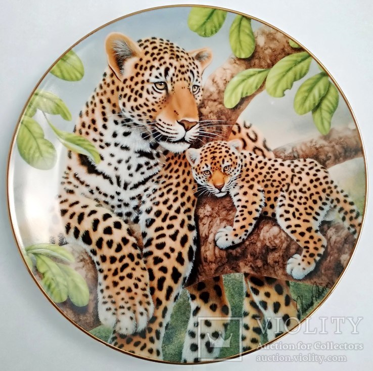 "Леопарды" красивая декоративная коллекционная тарелка Англия фарфор, фото №3