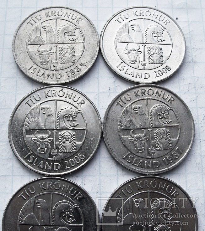 Исландия 10 крон, 6 монет 1984-2008 гг, без повтора, фото №3