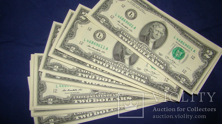 2 доллара 2013 года UNC 100 банкнот номера подряд штат CALIFORNIA, фото №5