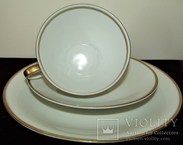 Чайное трио чашка блюдце тарелка фарфор Oscar Schaller &amp; Co Германия, фото №3