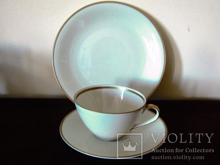 Чайное трио чашка блюдце тарелка фарфор Oscar Schaller &amp; Co Германия, фото №4