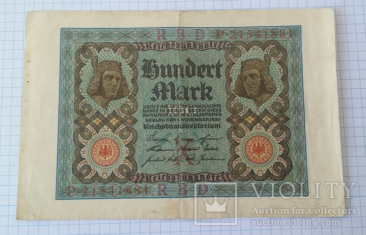 100 марок Германия RBD 1920 год, фото №2