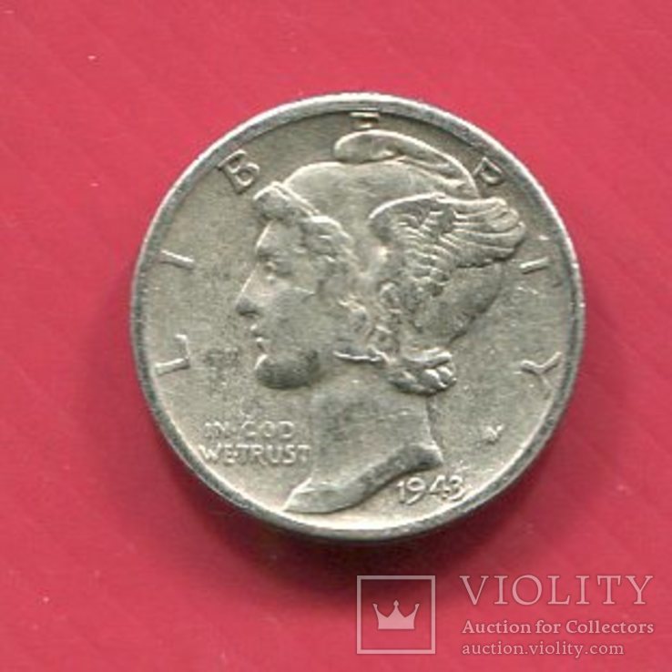 США 10 центов (дайм) 1943 Меркури, фото №2