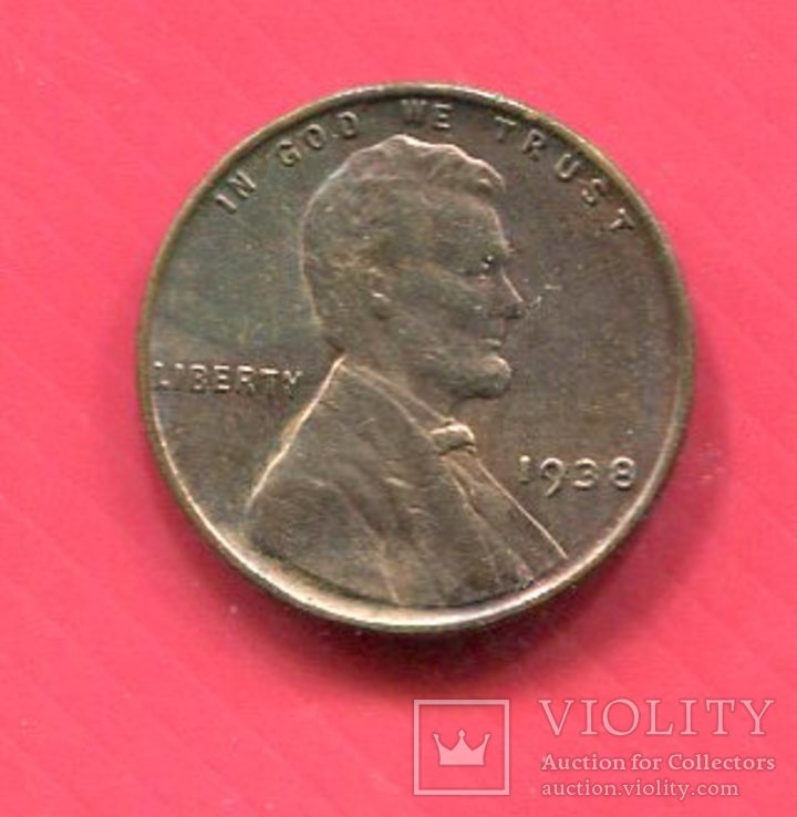 США 1 цент 1938 Пшеничный aUNC, фото №2