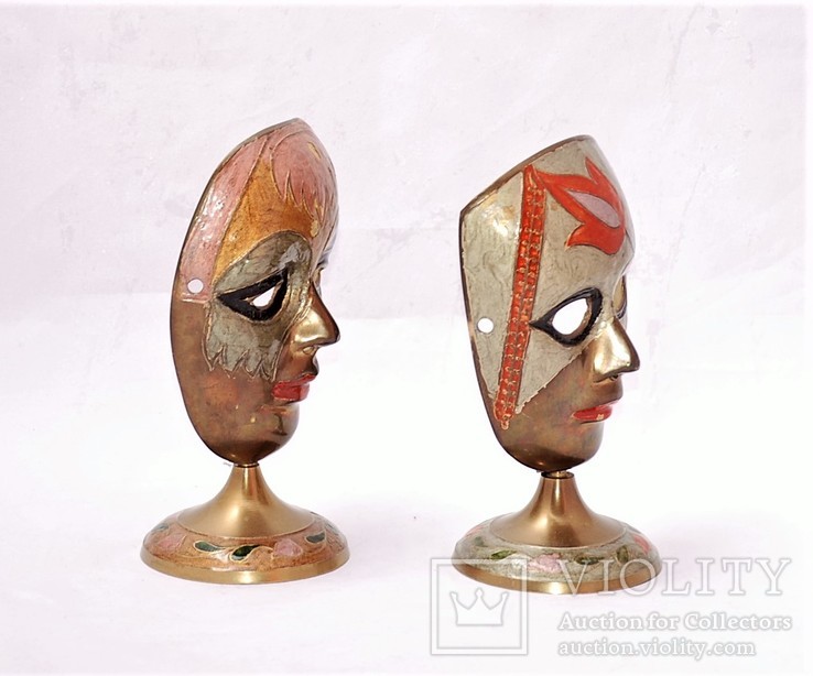 Две интерьерные карнавальные маски. Латунь., фото №7