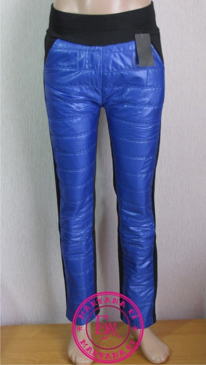 Зимние штаны дутики на флисе синие, фото №5
