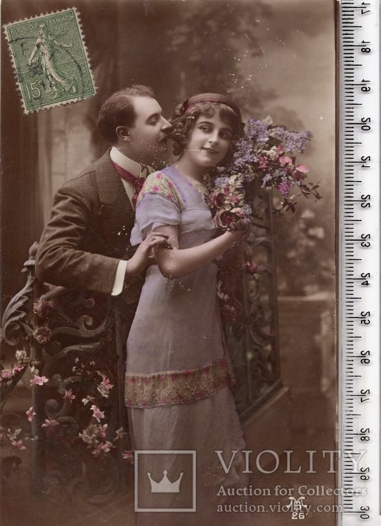 Старинная открытка. 1917 год. Фэнтези, пара мужчина женщина., фото №2