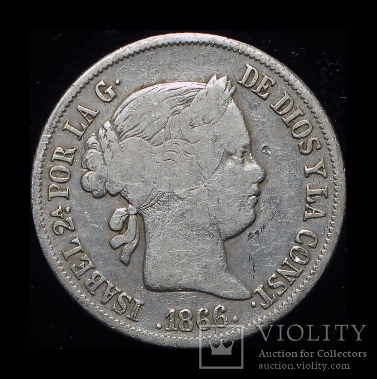 Испания 40 сентаво де песо 1866 серебро