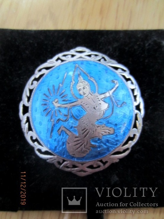 Брошь серебро 925 с голубой эмалью Сиам(Тайланд) 1940-50, фото №2