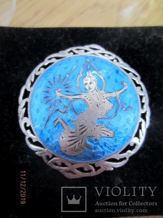 Брошь серебро 925 с голубой эмалью Сиам(Тайланд) 1940-50, photo number 5