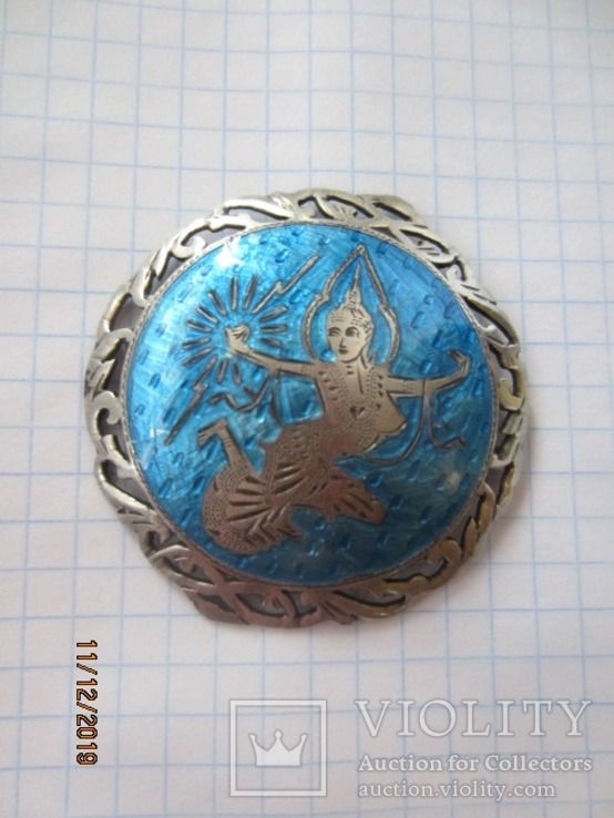 Брошь серебро 925 с голубой эмалью Сиам(Тайланд) 1940-50, фото №6