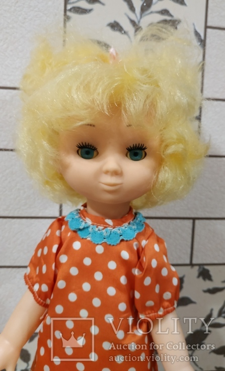 Кукла 45 см. блондинка в платье в горошек, фото №7