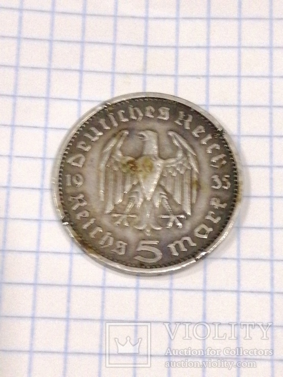 Монета 5 марок Германия. Пауль фон Гинденбург. 1935 год. Серебро., фото №4