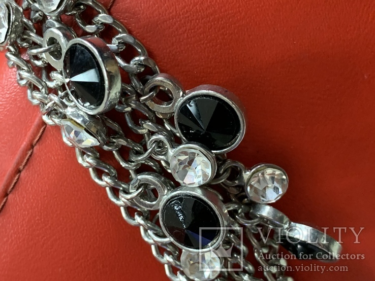 Винтажное трёхрядный колье с Англии с белыми и чёрными кристаллами  160 грамм, фото №11