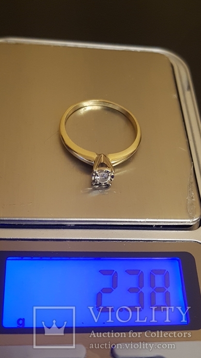 Золотое кольцо с бриллиантом 0.2 карат, фото №3