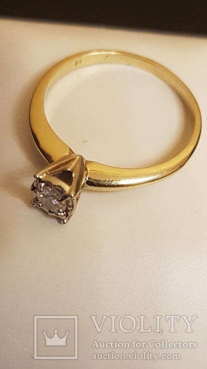 Золотое кольцо с бриллиантом 0.2 карат, фото №4