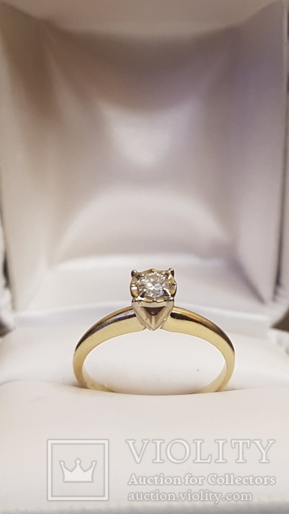 Золотое кольцо с бриллиантом 0.2 карат, фото №2