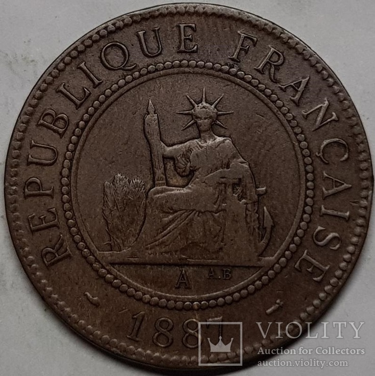 Индокитай 1 цент 1887 год, фото №2