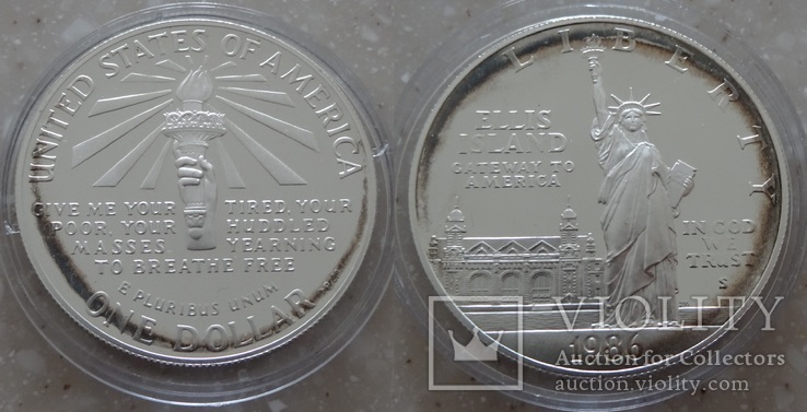 США 1 DOLLAR 1986г. 100-летие установки Статуи Свободы (серебро)