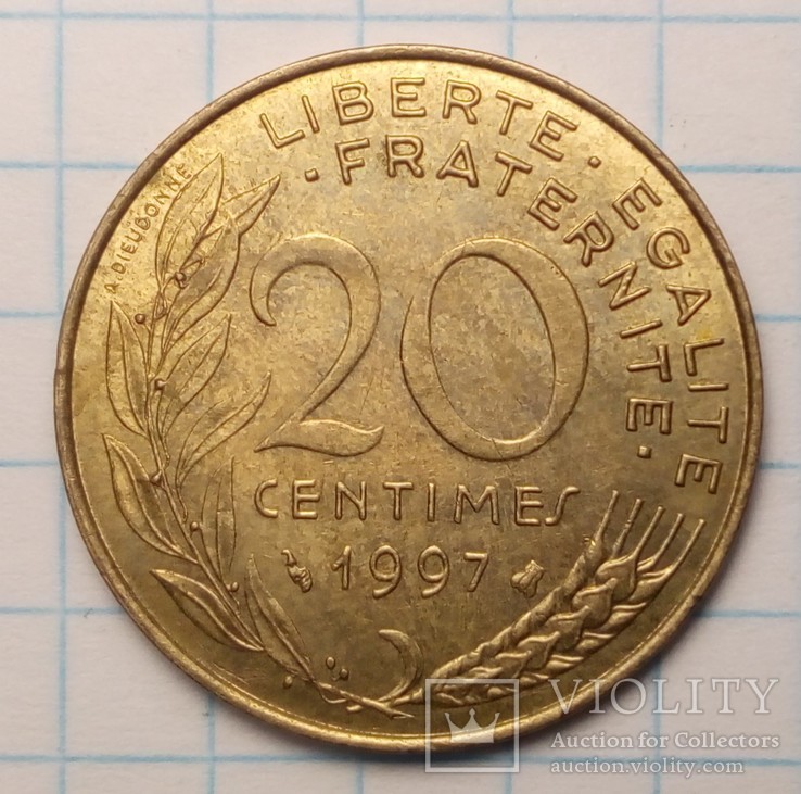 Франция 20 сантимов, 1997 год, фото №2