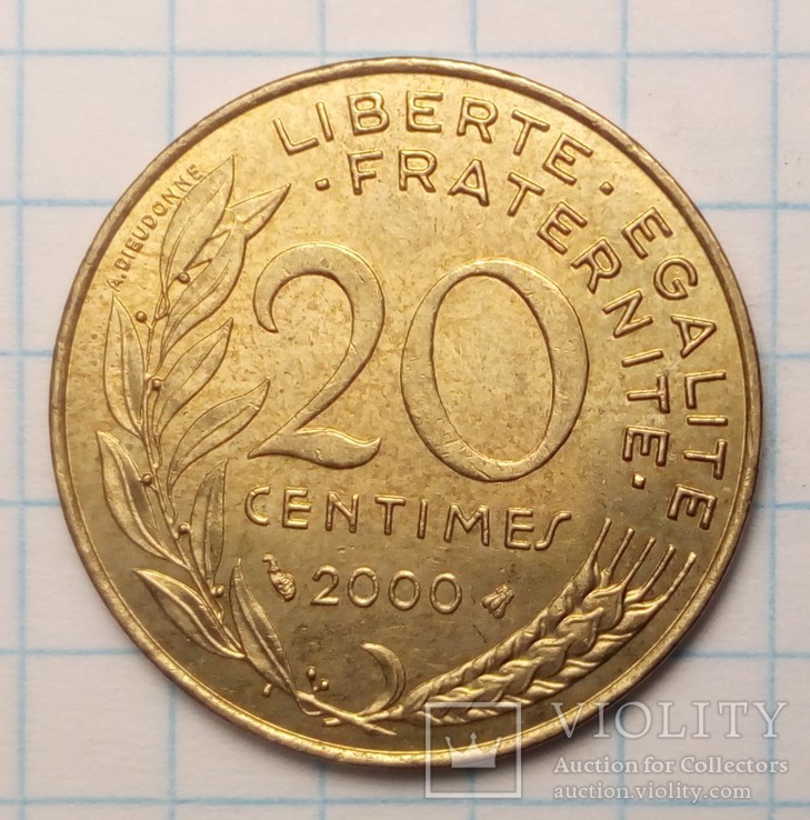 Франция 20 сантимов, 2000 год, фото №2