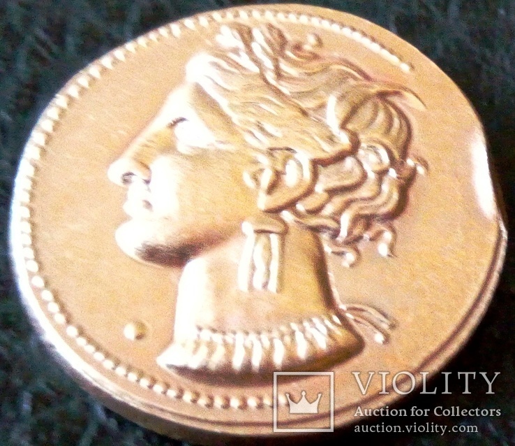 Золота монетка давньої Греції. Афіна і коник. Позолота999, новодєл-копія, фото №2
