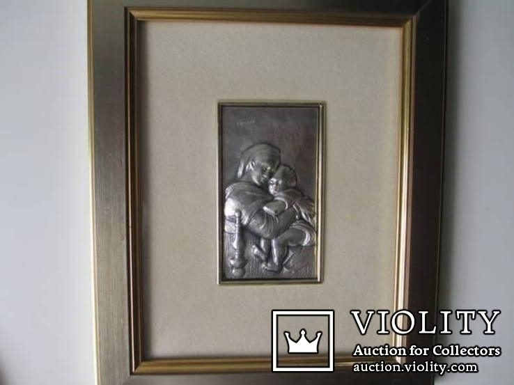 Серебро икона материнство. Италия. 22 см.х18 см. рама., фото №3
