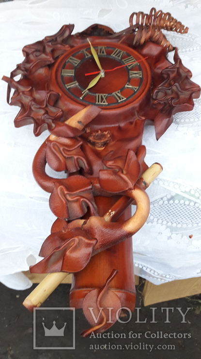 Вінтажні настінні годинники зі шкіри і бамбука, фото №2