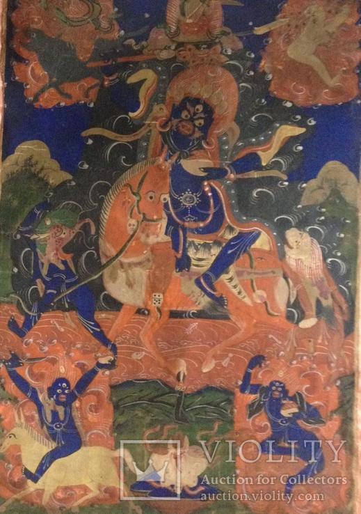 Тибетская тханка Палден Лхамо. 56x35 см. 19 век, фото №3
