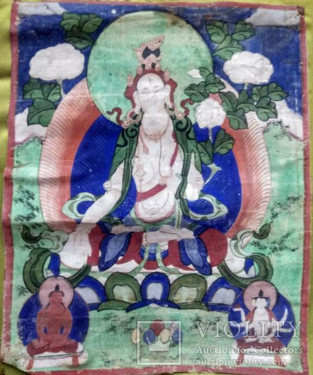  Тибетская тханка Белая Тара. 30,5x23,5. 19 век, фото №3