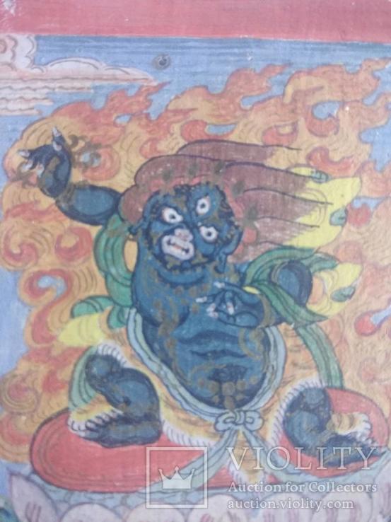 Миниатюрная тибетская тханка Дхармапала 7. 19 век, фото №3