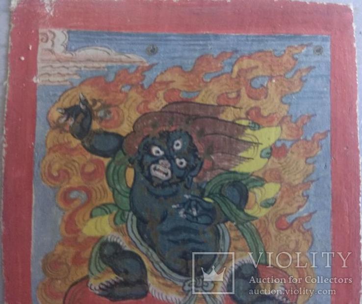 Миниатюрная тибетская тханка Дхармапала 7. 19 век, фото №5