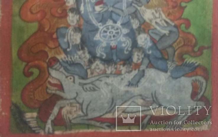 Миниатюрная тибетская тханка Дхармапала 4. 19 век, фото №4
