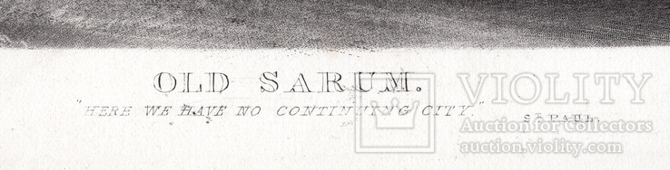 Grawerowanie. J. Konstebl - Lucas. \"Stary Sarum\". Do 1840 roku. (35,3 na 25,8 cm). Oryginał., numer zdjęcia 6