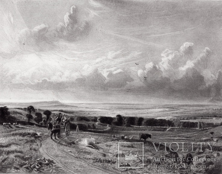 Гравюра. Дж. Констебл - Лукас. "Хэмпстед-Хит.". До 1840 года. (42,8 на 29 см). Оригинал., фото №2