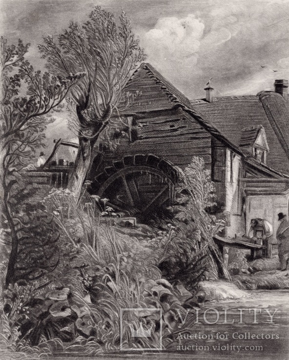 Гравюра. Дж. Констебл - Лукас. "Мельница.". До 1840 года. (42,8 на 29 см). Оригинал., фото №2