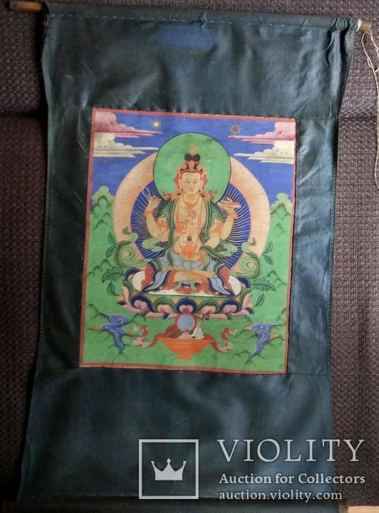 Тибетская тханка Авалокитешвара. 70x44,5 см. 19 век, фото №2