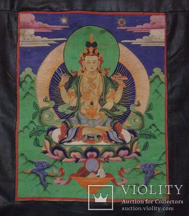 Тибетская тханка Авалокитешвара. 70x44,5 см. 19 век, фото №8