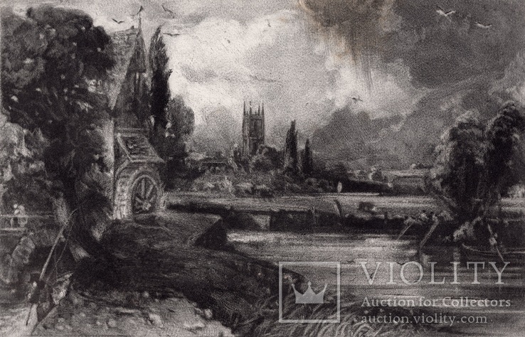Гравюра. Дж. Констебл - Лукас. "Мельница". До 1840 года. (42,8 на 29 см). Оригинал., фото №2