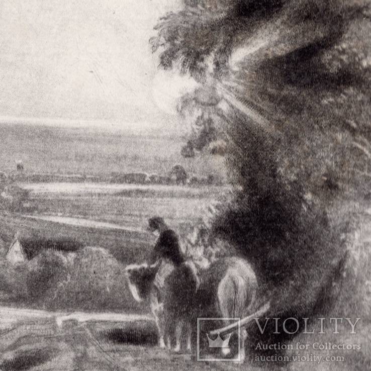 Гравюра. Дж. Констебл - Лукас. "Осенний закат". До 1840 года. (42,8 на 29 см). Оригинал., фото №3