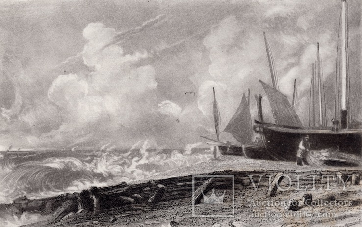 Гравюра. Дж. Констебл - Лукас. " Морской пляж". До 1840 года. (42,8 на 29 см). Оригинал., фото №2