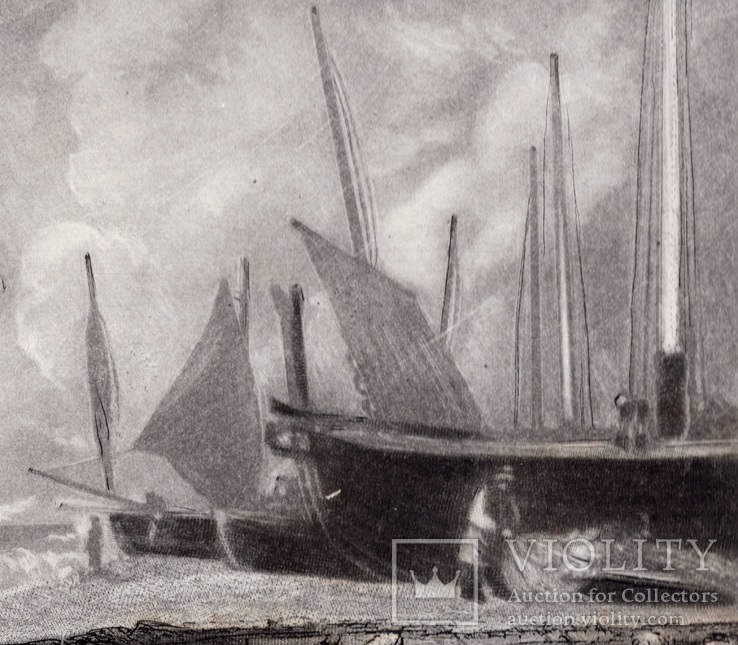 Гравюра. Дж. Констебл - Лукас. " Морской пляж". До 1840 года. (42,8 на 29 см). Оригинал., фото №3