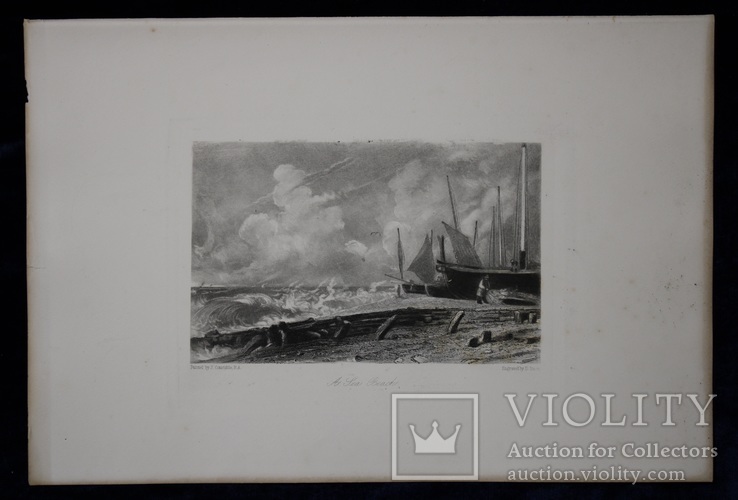 Гравюра. Дж. Констебл - Лукас. " Морской пляж". До 1840 года. (42,8 на 29 см). Оригинал., фото №8
