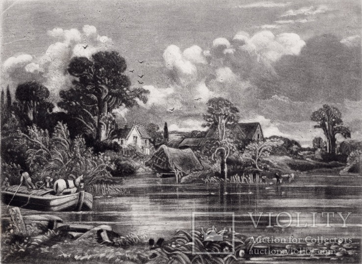 Гравюра. Дж. Констебл - Лукас. "Река Стаур". До 1840 года. (42,8 на 29 см). Оригинал., фото №2