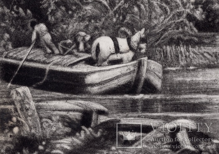 Гравюра. Дж. Констебл - Лукас. "Река Стаур". До 1840 года. (42,8 на 29 см). Оригинал., фото №4
