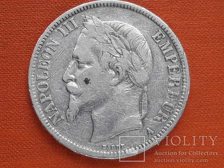5 франков, Франция, 1868 год, А, серебро 900-й пробы, 25 грамм, фото №3