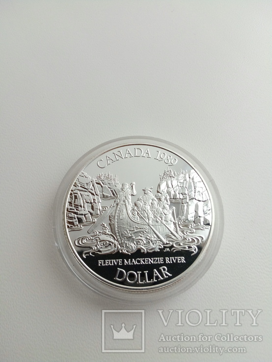 1 доллар 1989 г. Канада. ,,Река Маккензи,,, фото №2