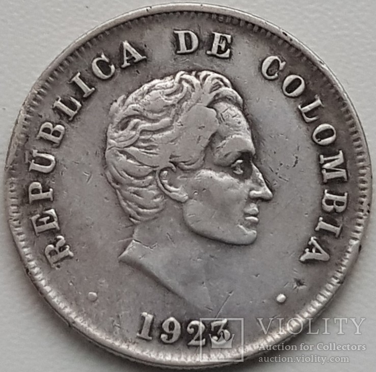 Колумбия 50 сентаво 1923 год серебро, фото №3