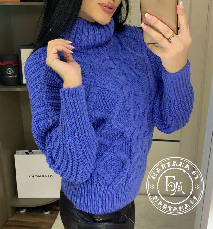 Объемный вязаный свитер оверсайз синий, photo number 6